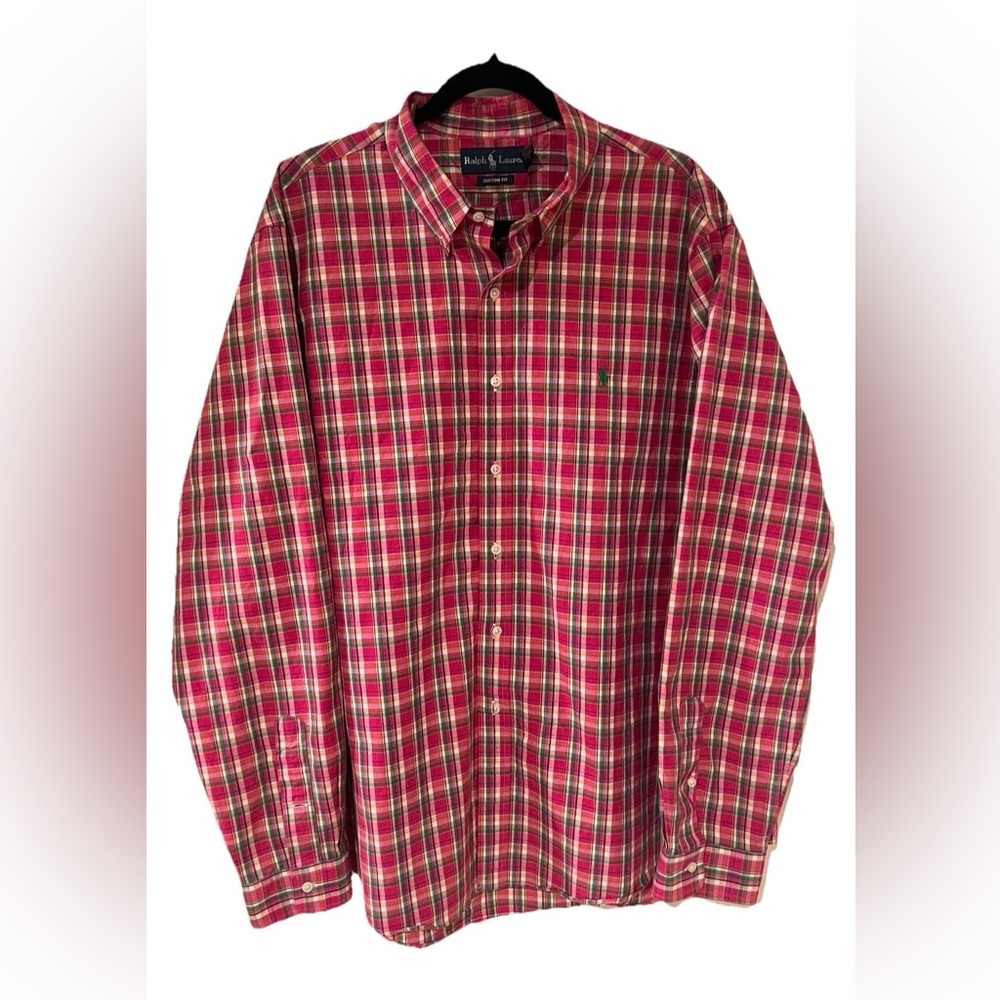 Ralph Lauren Men’s Custom Fit Pink Plaid Button Down Shirt Size XXL